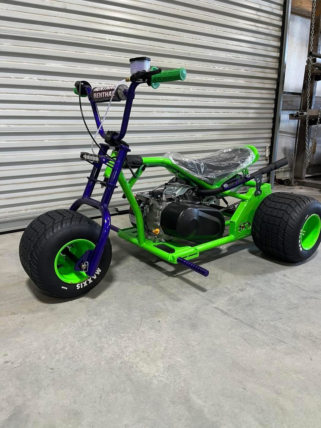 Green & Illusion Purple Mini Trike 212 cc Engine Green & Illusion Purple Mini Trike 212 cc Engine